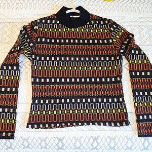 Zara Intarsia Striped Sweater Cropped Turtle Neck Long Sleeve Sz Medium EUC